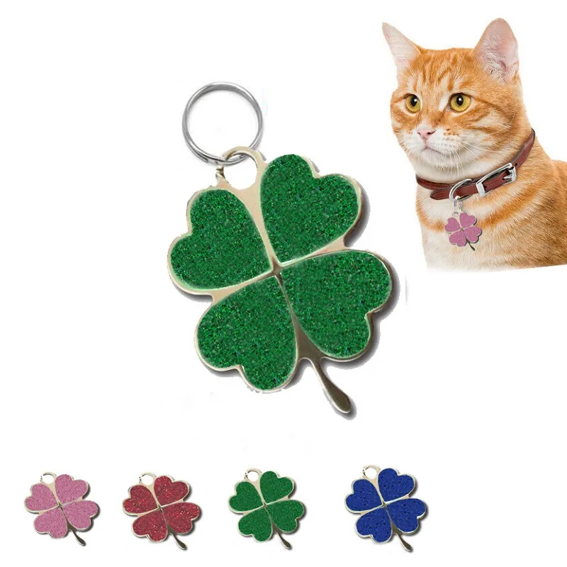 

Dog Four-leaf Clover Pet Pendant Decor Lucky Pet Jewelry Popular Glitter Footprint Identity Card Dog Tag Pet Accessories
