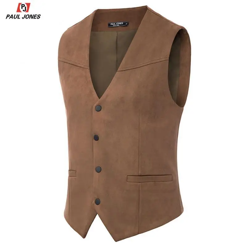 Мужской жилет из искусственной замши PAUL JONES повседневный в западном стиле с v
