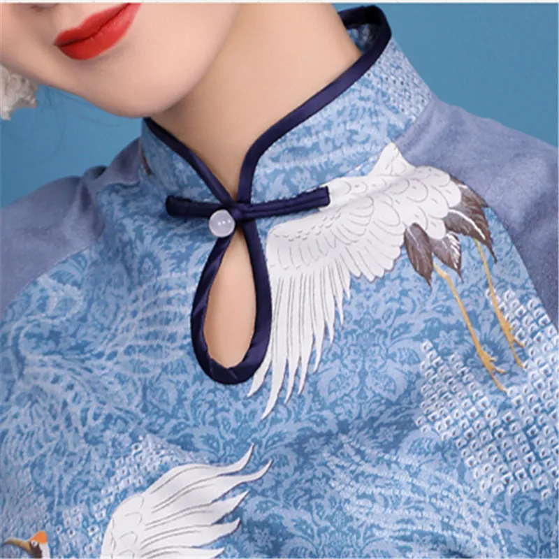 Винтажное платье Ципао с принтом женское традиционное китайское коротким