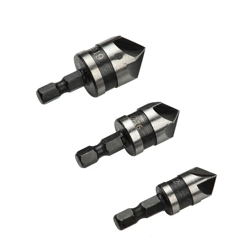 3Pcs/set 90 Degree 1/4 Hex Shank Countersink Drill Bit 5 Flute 12-19mm Woodworking Chamfer Counter Sink Chamfering Debur Too | Инструменты