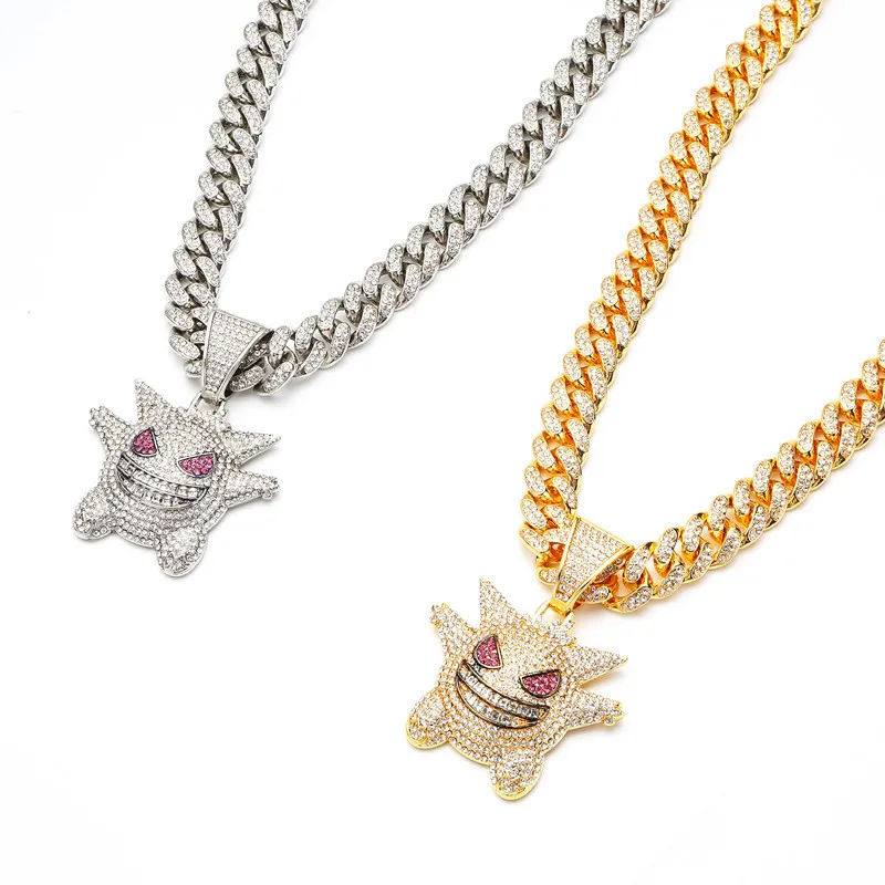 

Hip Hop Iced Out Gengar Bling Ghost Alloy Gold Silver Color Pendant & Necklace For Men Women Jewelry With Chains