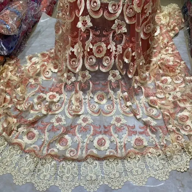 Зеленый 2019 Настоящее французское кружево швейцарский Тюль кружевная ткань