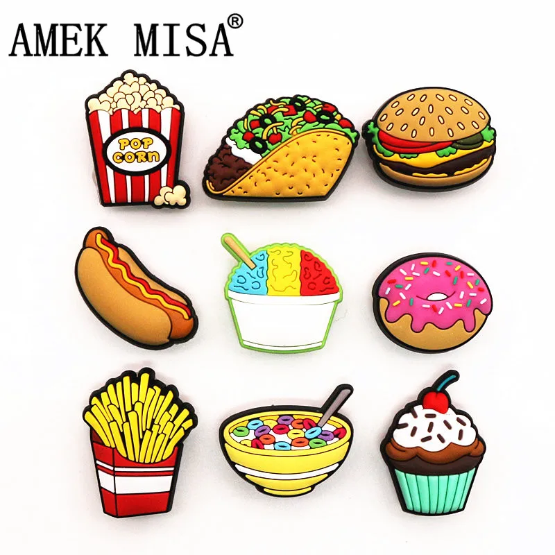 High Imitation Simulation Food Shoe Charms Popcorn/hamburger/Fries Shoe Decoration Accessories for jibz Kid's Party X-mas Gifts