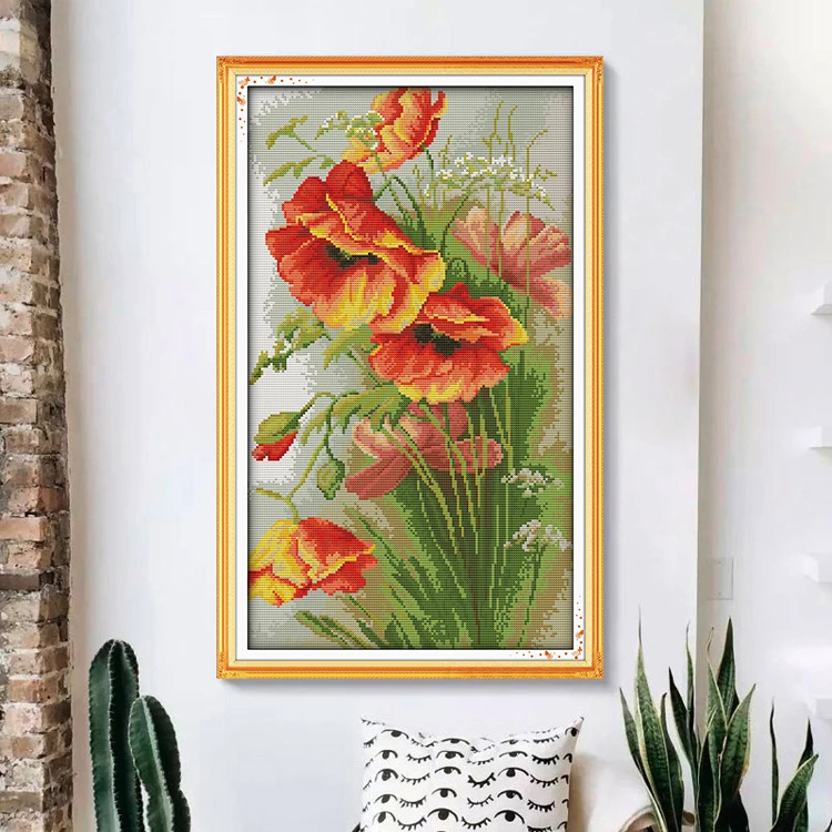 Joy Sunday Counted Cross Stitch Printing Kit Handmade DIY Embroidery Beautiful Poppy Flowers Series Home Fabric Decor Set | Дом и сад