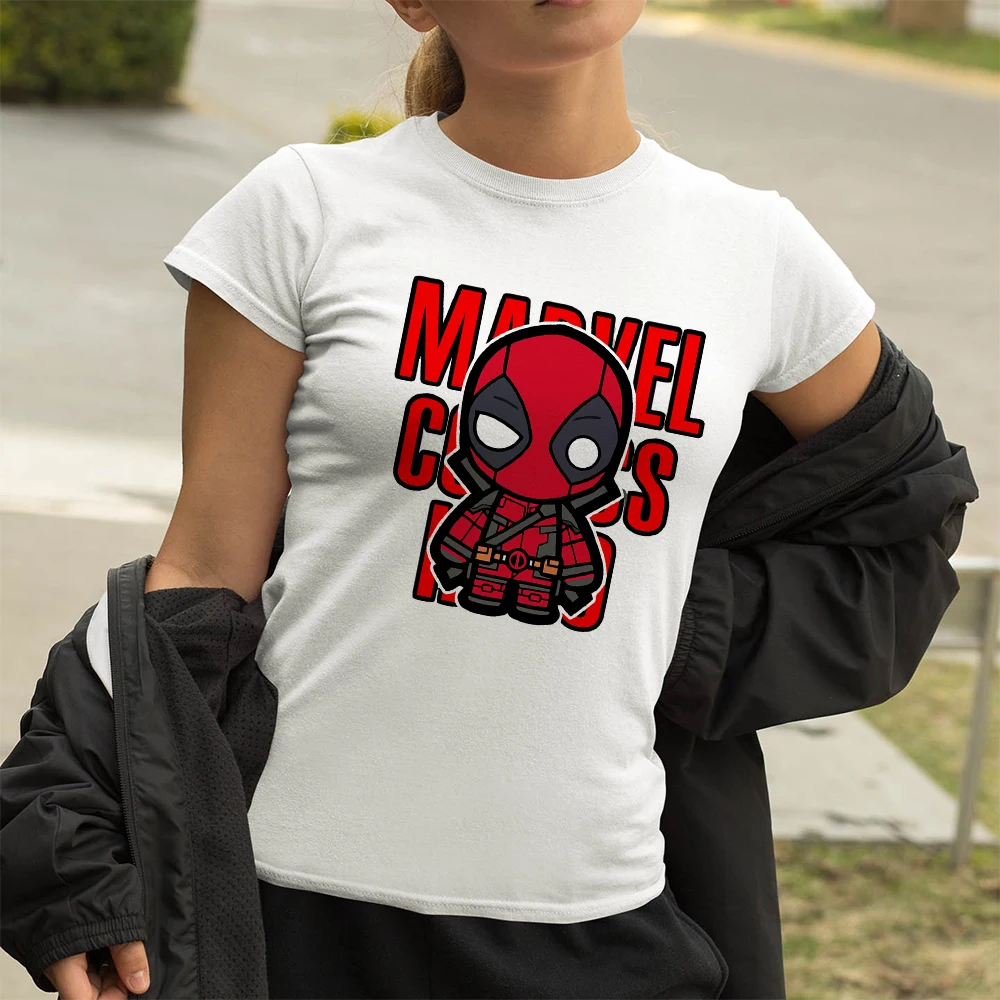 

Urban Streetwear Funny Deadpool Woman T-shirt Marvel New Arrival 2021 Tops Short Sleeve O-neck Tee Loose Summer Women Shirt