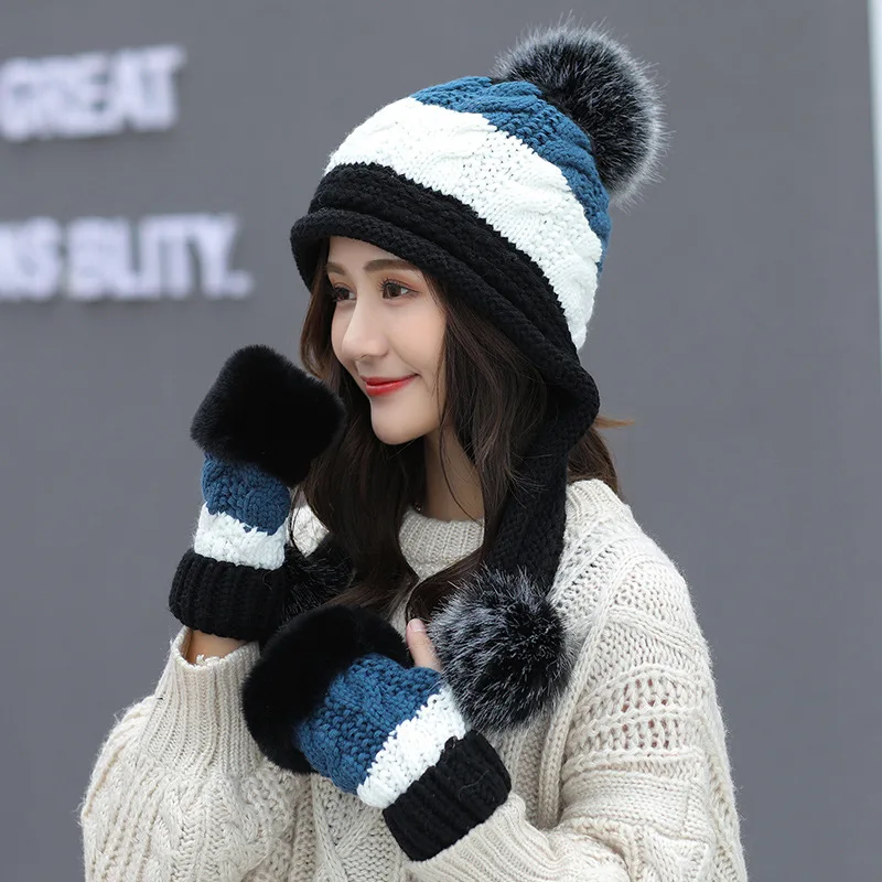 Осенне зимние женские шапочки теплые толстые меховые шерстяные вязаные шапки