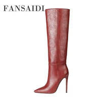 fansaidi winter pointed toe high heels consice sexyred blue clear heels boots ladies boots new knee high boots 41 42 43 44 45