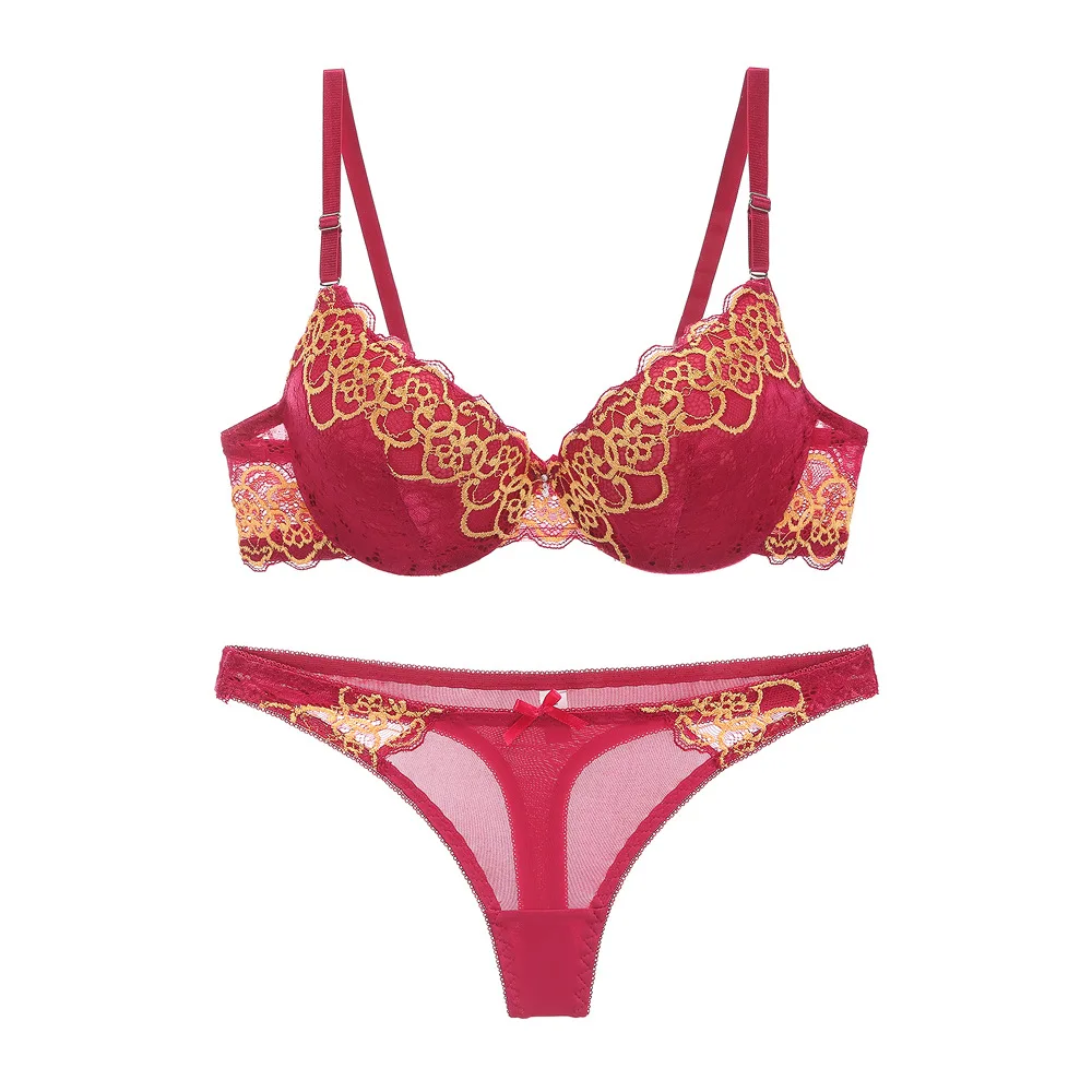 

Sexy Lingerie Lace Bow Bra+G-string Thong Set Fashion push up Women Sleepwear Underwear Women Sexy Embroidery Bra sets