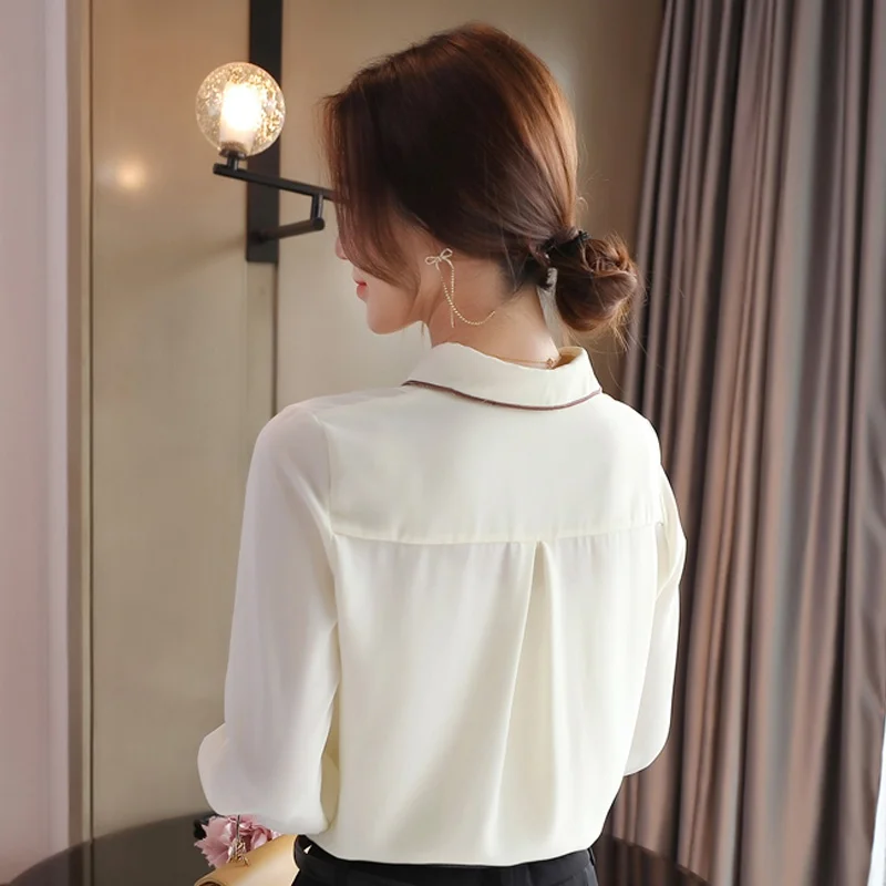 Women Tops Chiffon Shirt Long Sleeve Casual Solid Color Top Womens Tops and Blouses Blusas