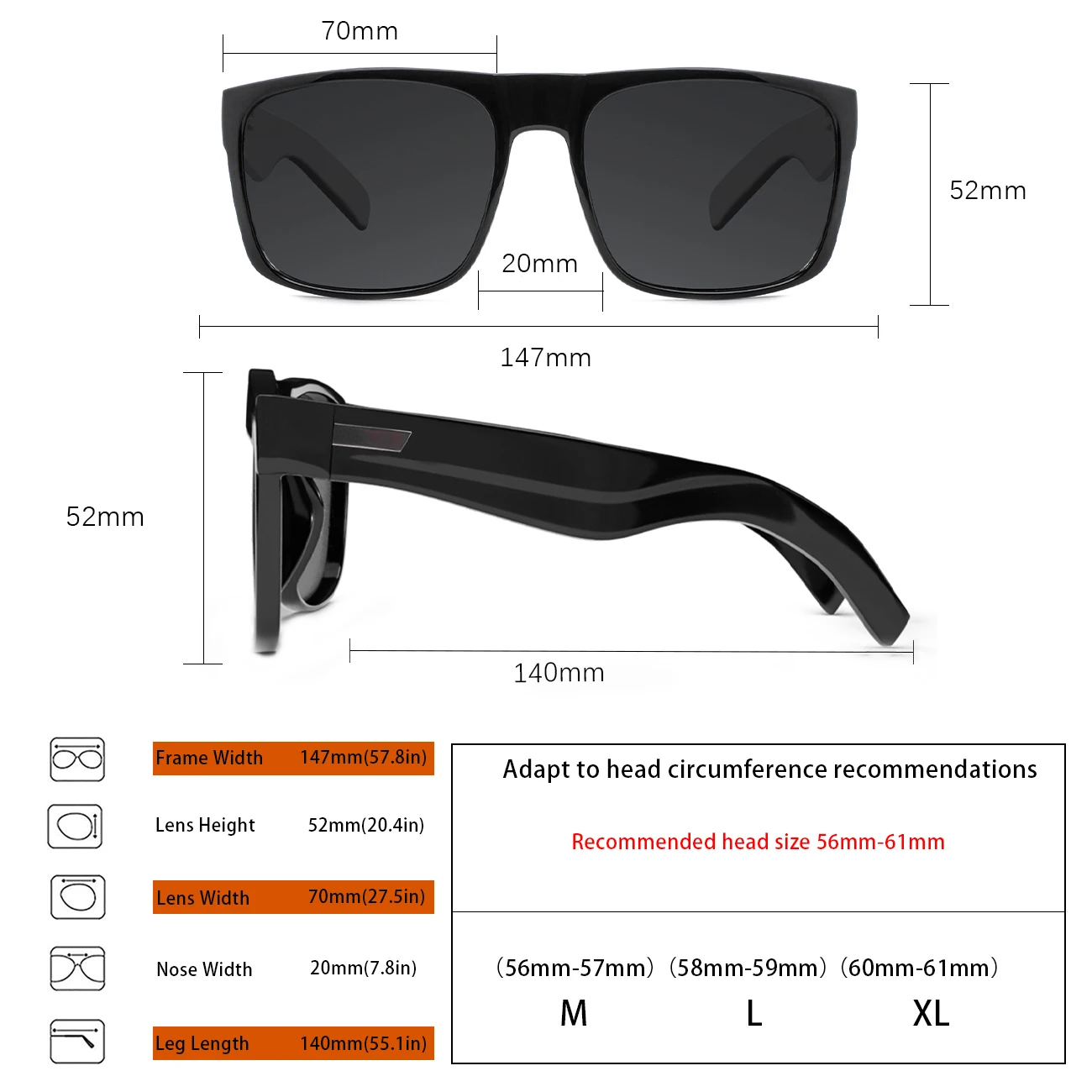 

JULI Square Oversized Polarized Sunglasses for Big Heads Men Retro Vintage Sun Glasses UV Protection Fishing Eyewear 8130