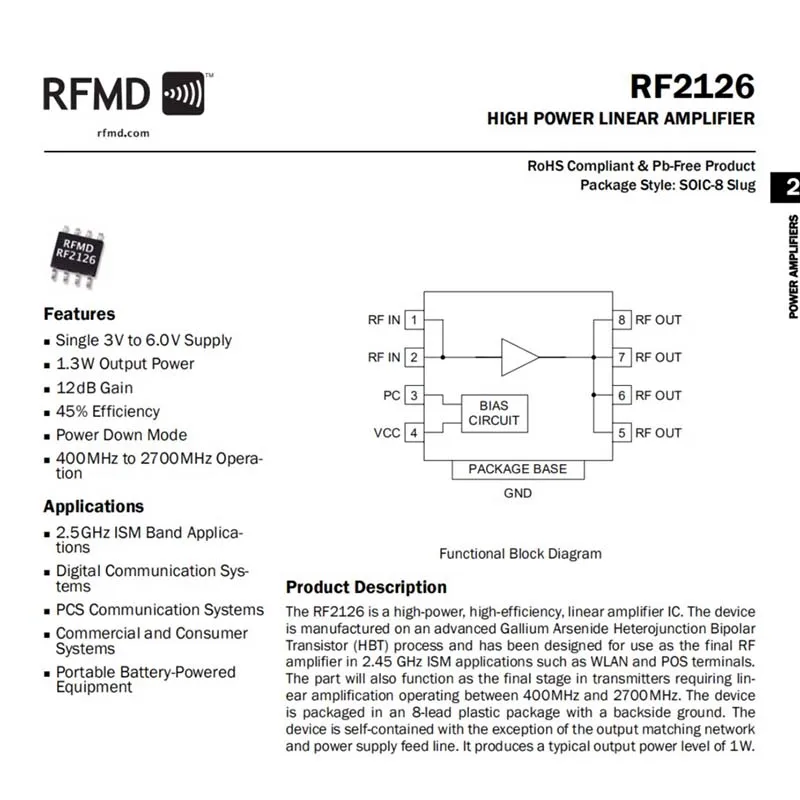 Широкополосный Радиочастотный усилитель мощности Lusya RF2126 2 4 ГГц 400M 2700 МГц 1 Вт для