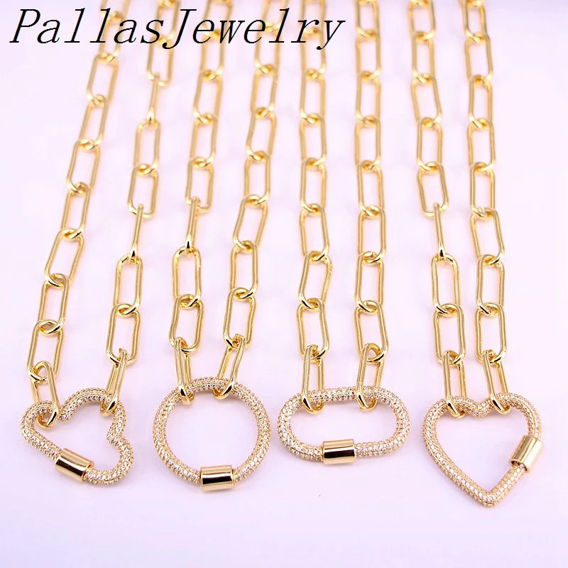 

3 шт., круглые/овальные/сердечные/облачные застежки с прозрачным цирконием из кубического циркония, модное Очаровательное ожерелье с металл...