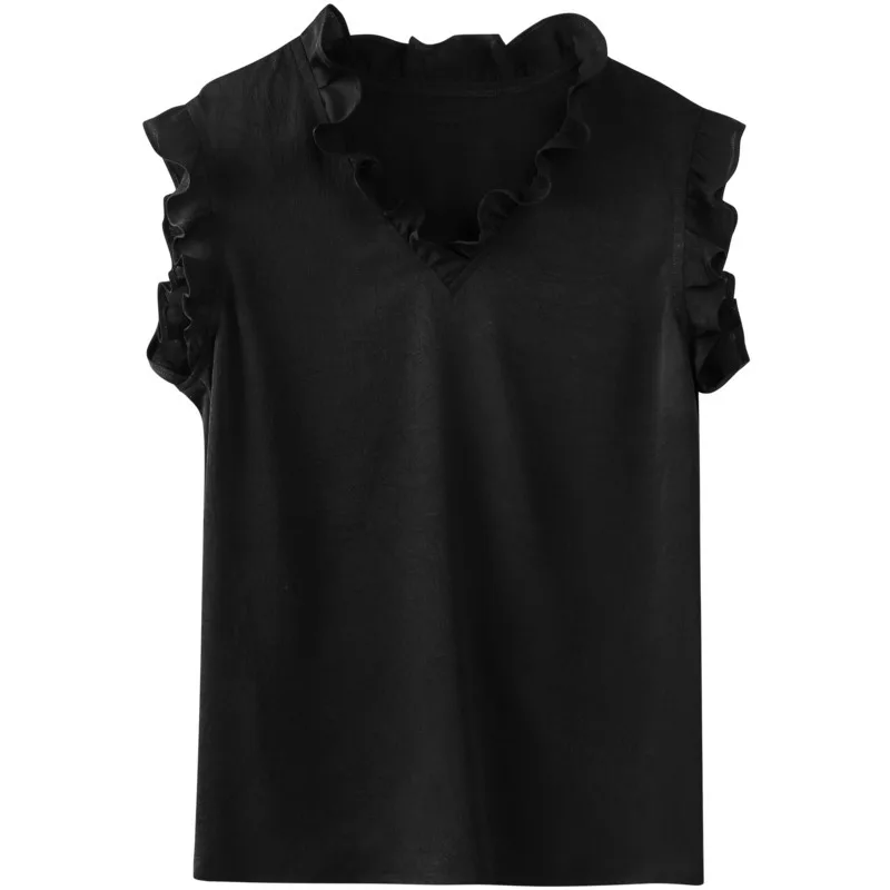 

Baizi 2021 Summer New Brand Women's Korean Fashion Simple V-neck Sleeveless Chiffon Shirt 91219