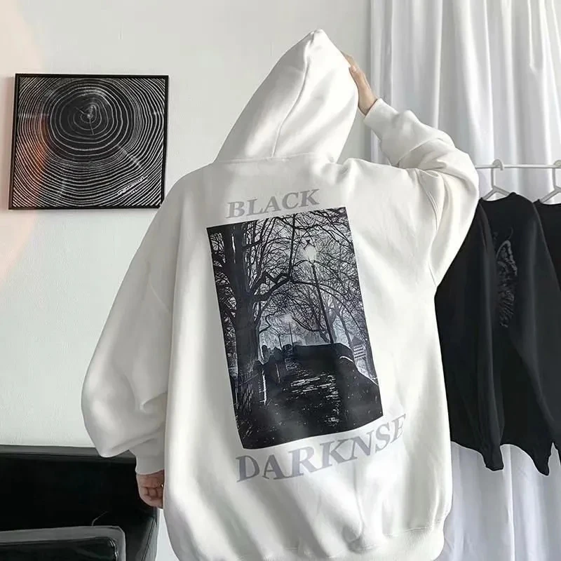 

Fashion versatile art plus velvet youth trend new hoodie temperament printed hoodie lovers pullover