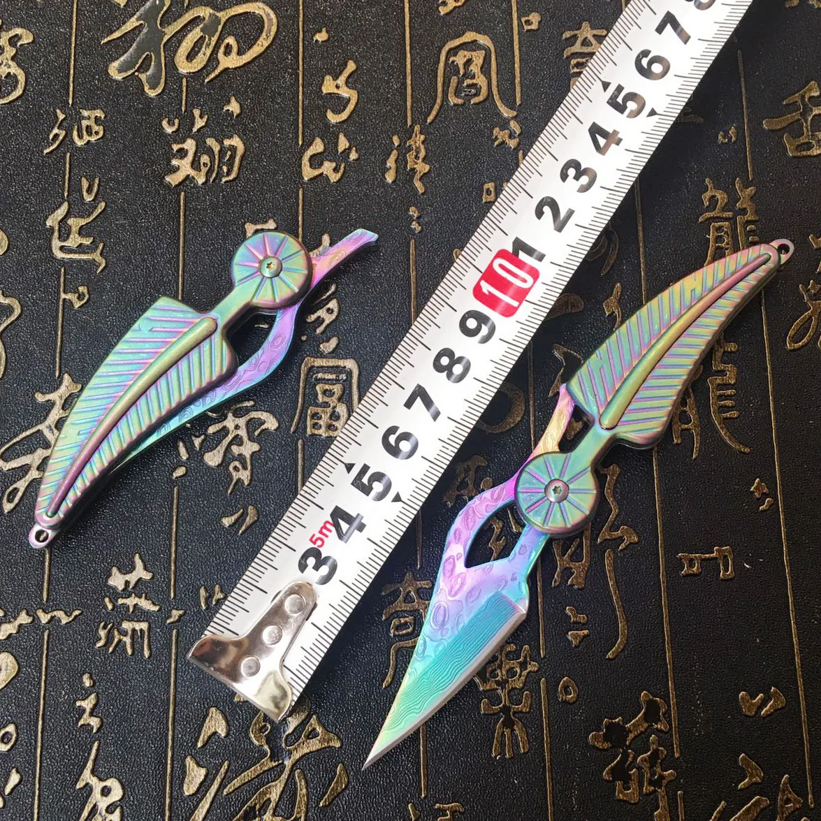Складной нож из дамасской стали портативный креативный в форме листа острый цвет