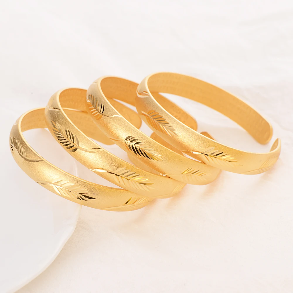

24 K Fine Gold GF Bracelet Africa Arab Items 1-4 PCS select Fashion leaf sculpture Abrasive blasting Bangle Jewelry