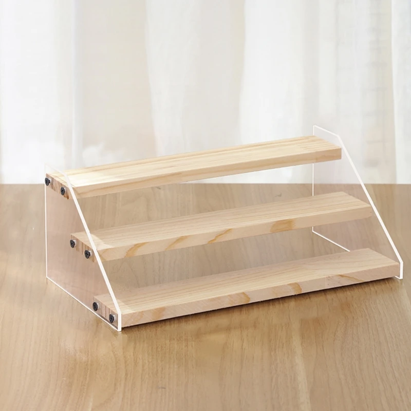 

E8BD Multipurpose Display Riser Rack Stand Clear Wooden 2/3/4-Tier Step Shelf Dolls