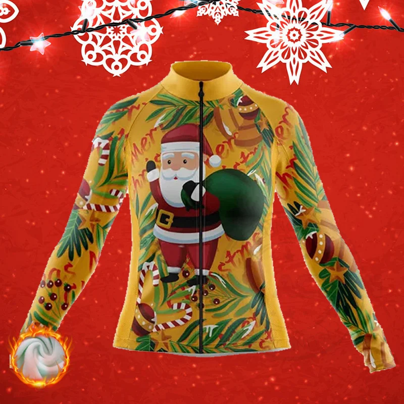 

2021 Women's Christmas Winter Long Sleeve Cycling Jersey Warm Fleece Racing Mountain Bike Ropa Ciclismo