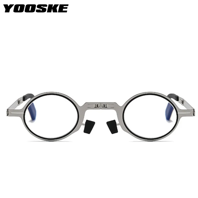 Очки для чтения YOOSKE с блокировкой синего света, складные, для женщин и мужчин, металлическая округлая складная модель для пресбиопии и гиперметропии.