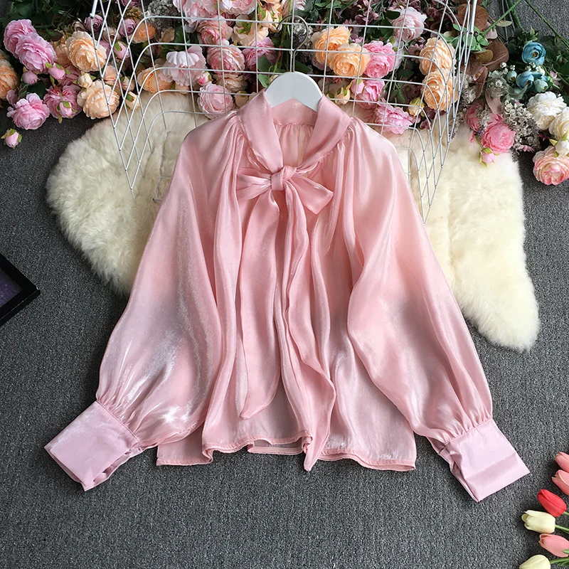 

VANOVICH French Loose and Thin Bow Tie Long-sleeved Shirt 2022 Spring and Summer New Women's Tops