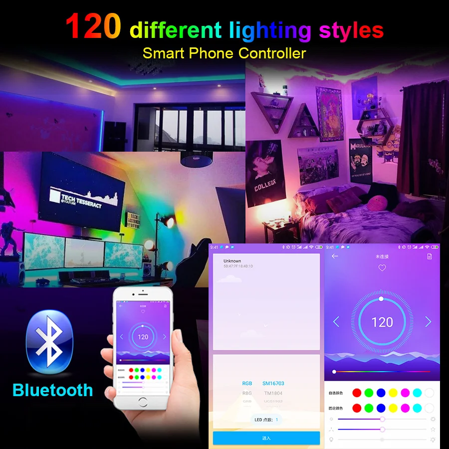 Bluetooth WS2811 цветных (RGB) светодиодных лент светильник 5050 SMD адресуемых внешний 1 IC