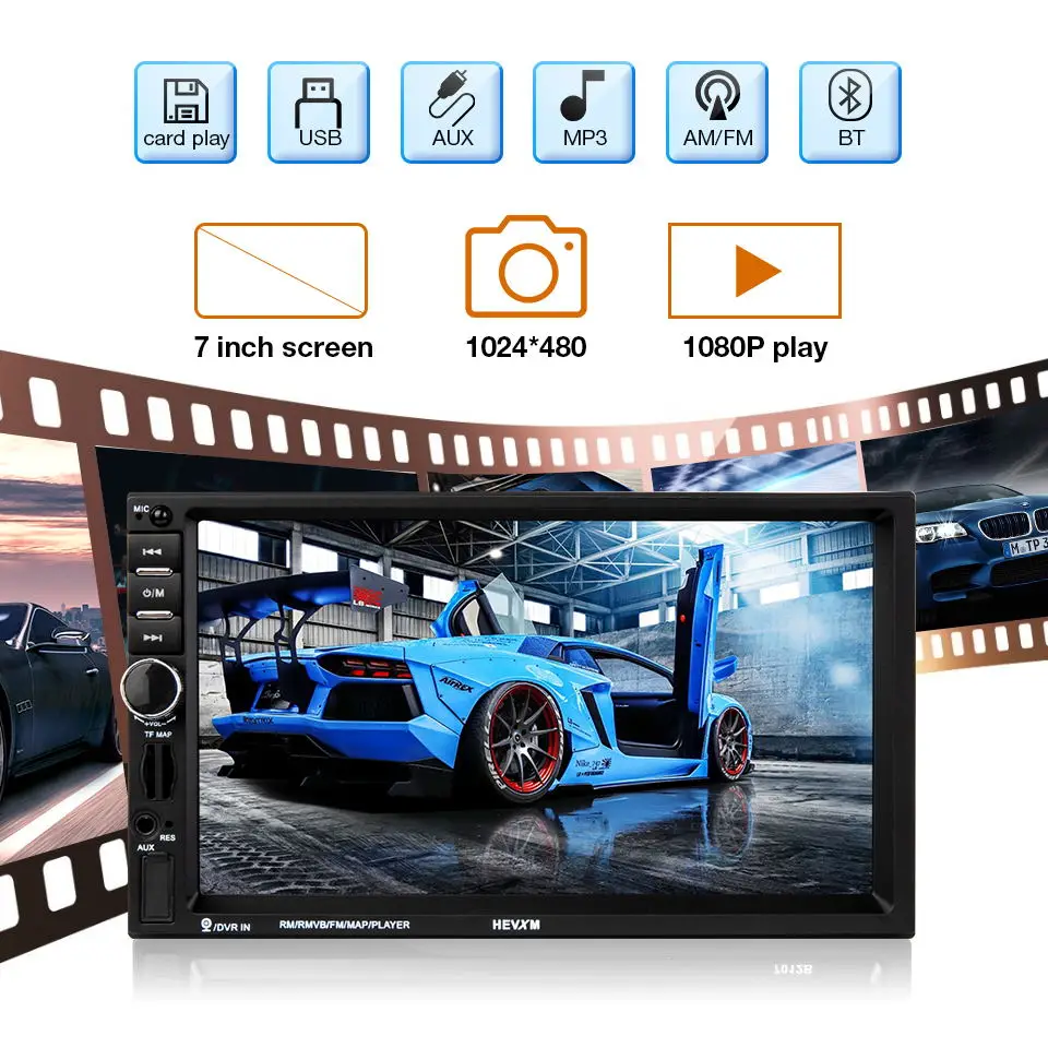 Автомагнитола 2DIN мультимедийный плеер с Bluetooth GPS камерой заднего вида 7