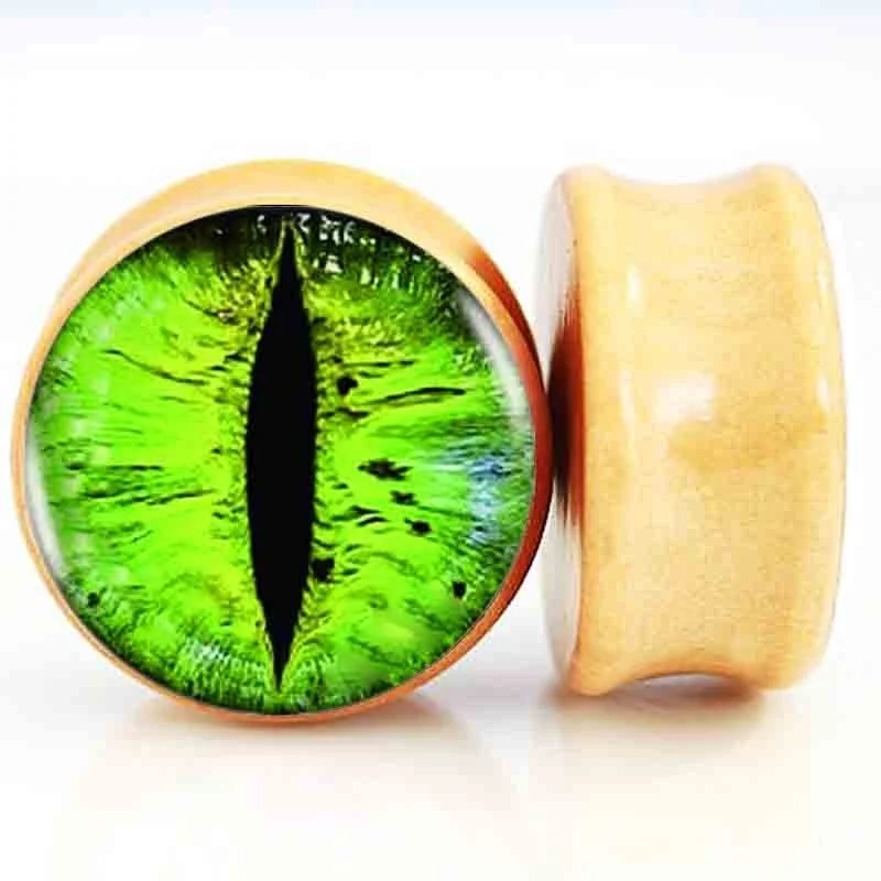 2 шт./лот деревянные Заглушки для ушей с зеленым глазом и туннельный