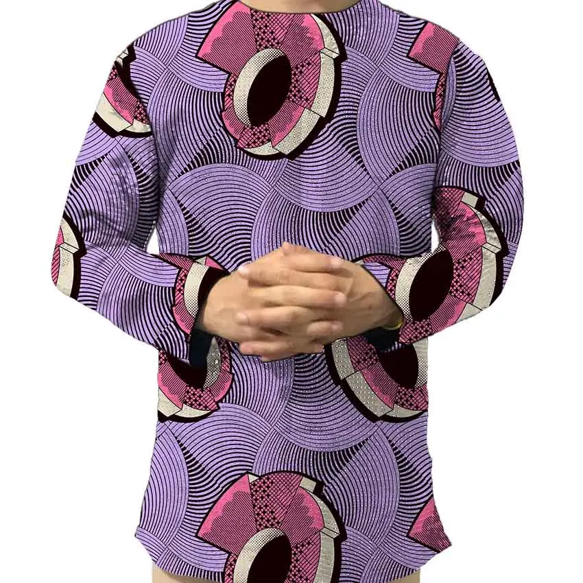 

O-neck t-shirt men African fashion wax print dashiki long sleeve tops custom made activity wear