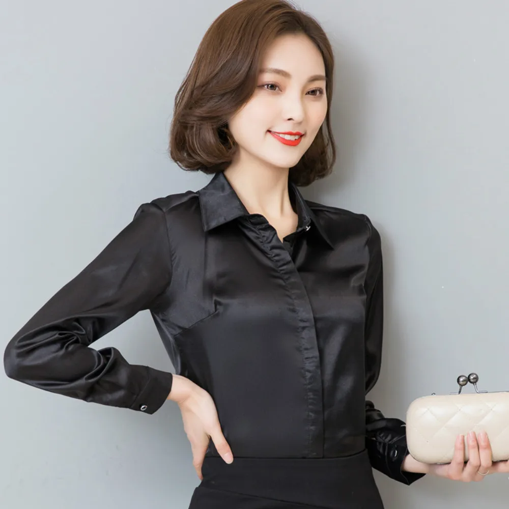

The New Korean Version Of Spring And Autumn Imitation Silk Women's Long-Sleeved Plus Size Shirt Wo