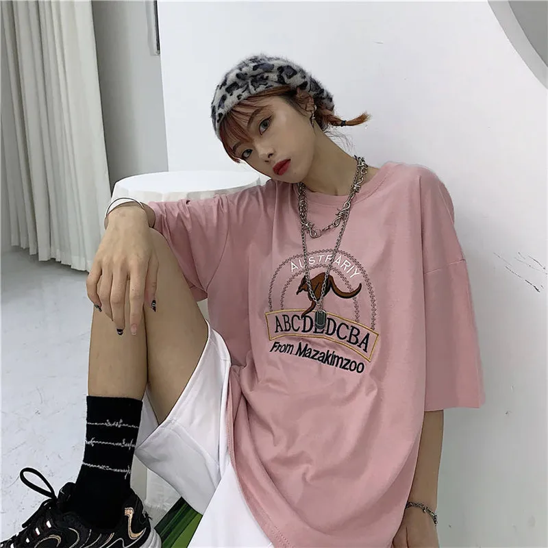 

Летняя женская толстовка, футболки, уличная одежда с коротким рукавом, модная свободная уличная одежда с забавным мультяшным принтом для де...