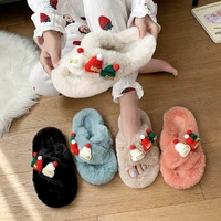 women cotton slippers one word drag flat shoes winter cotton boots open toe cute christmas hat furry shoes girl lovers slippers