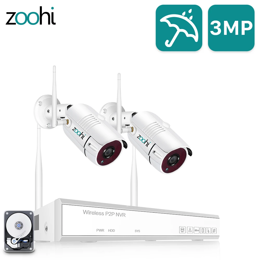 Zoohi 1080P 2CH Беспроводная система охранной камеры 2.0MP WiFi HD камера видеонаблюдения