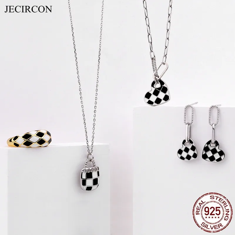 

JECIRCON 925 Sterling Silver Bag Shaped Chain Necklace Punk Retro Enamel Rings Women Wedding Gold Silver Jewelry Sets Best Gifts