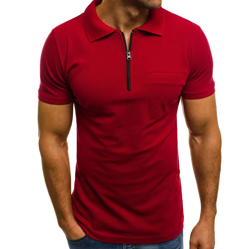 

Рубашка мужская с отложным воротником, повседневная однотонная на молнии, модная классическая одежда в стиле хип-хоп, Однотонная футболка, ...