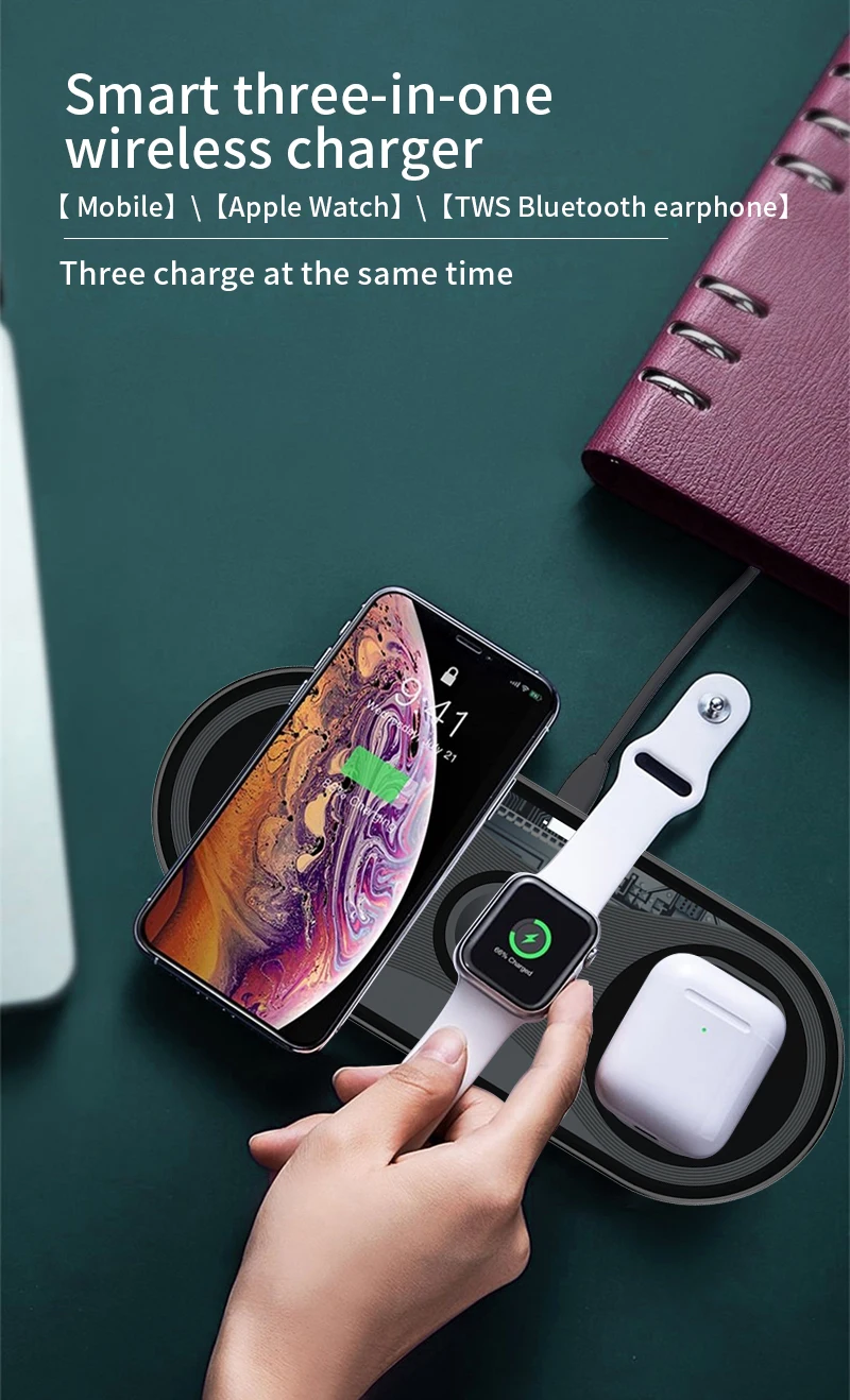 

3 In 1 Fast Wireless Charger Qi Standard Charging for Iphone 12/11 Pro Apple Watch 15W Earphone Chargers Desk Office Station