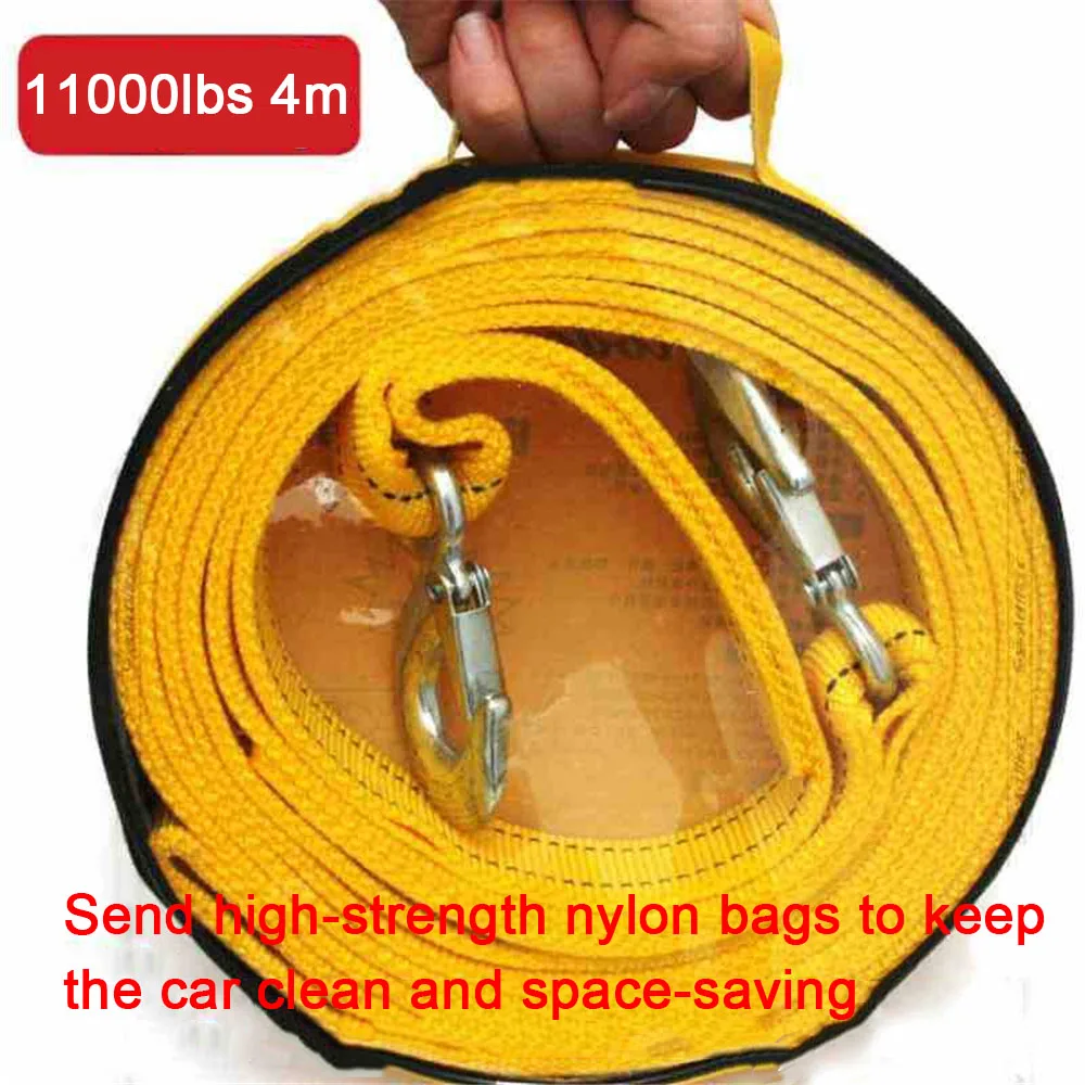 

4 m 11000lbs Double-layer Thickening Auto Bold Pull Rope Hook Tow Rope Off-road Vehicle Fluorescent Reflective Traction Rope Bag