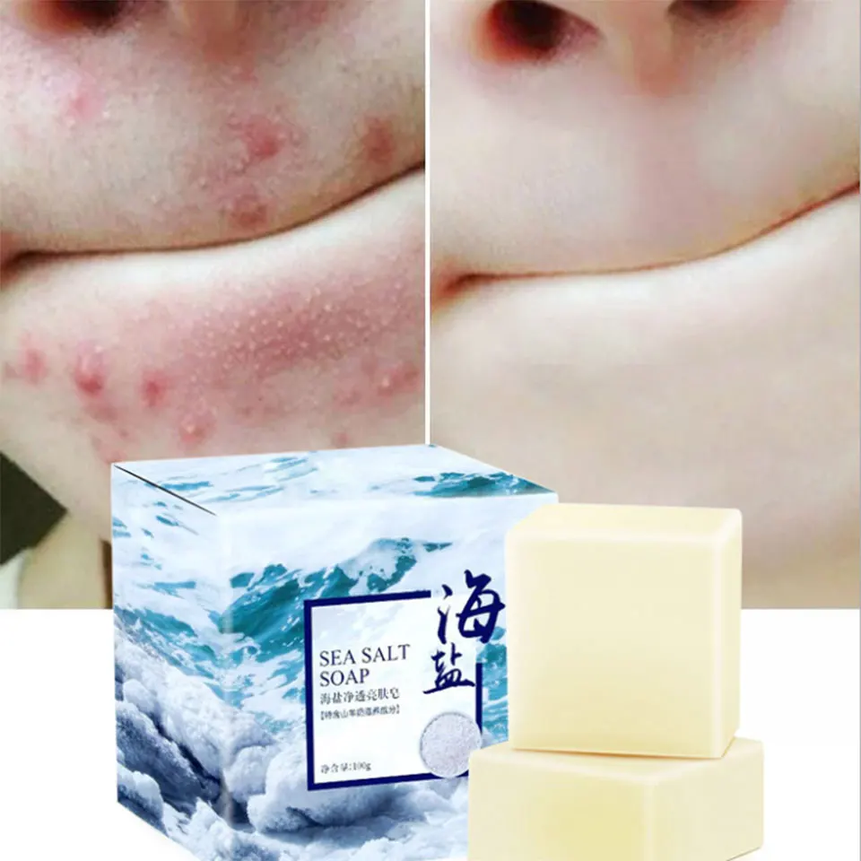 

100g Sea Salt Soap Cleaner Removal Pimple Pore Acne Treatment Goat Milk Extract Moisturizing Face Care Wash Basis For Soap HS100