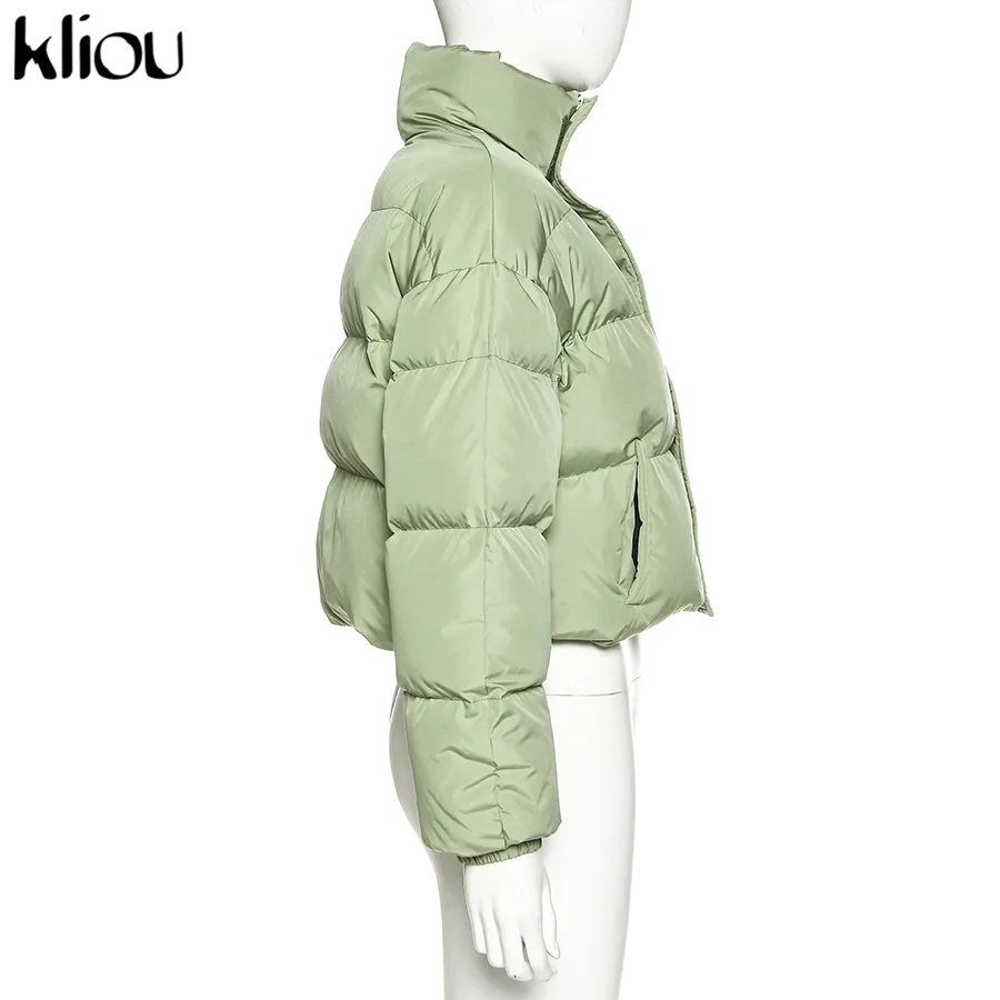 

Kliou Winter Jacket women Coat Thick Parkas Turtleneck Long Sleeve Pure fresh green Female fashion Loose Oversized warm clothes