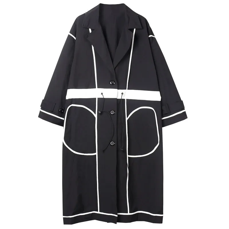 

XITAO Plus Size Trench Women Patchwork 2020 Autumn Single Breast Elegant Casual Style Print Loose Full Sleeve Coat ZP3394
