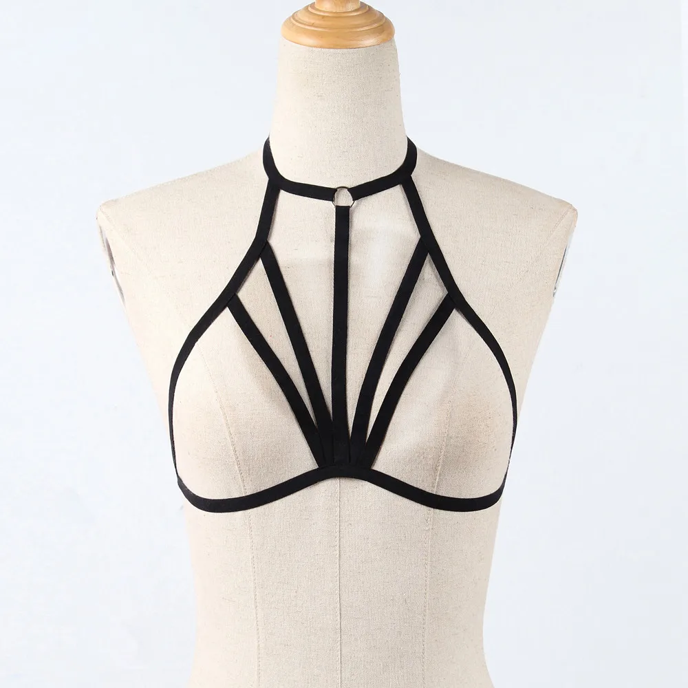 

2019 Fashion Sexy Bikini Womens Bra Hollow Out Elastic Appliques Cage Bra Bandage Strappy Halter Bra Bustier Tops #40