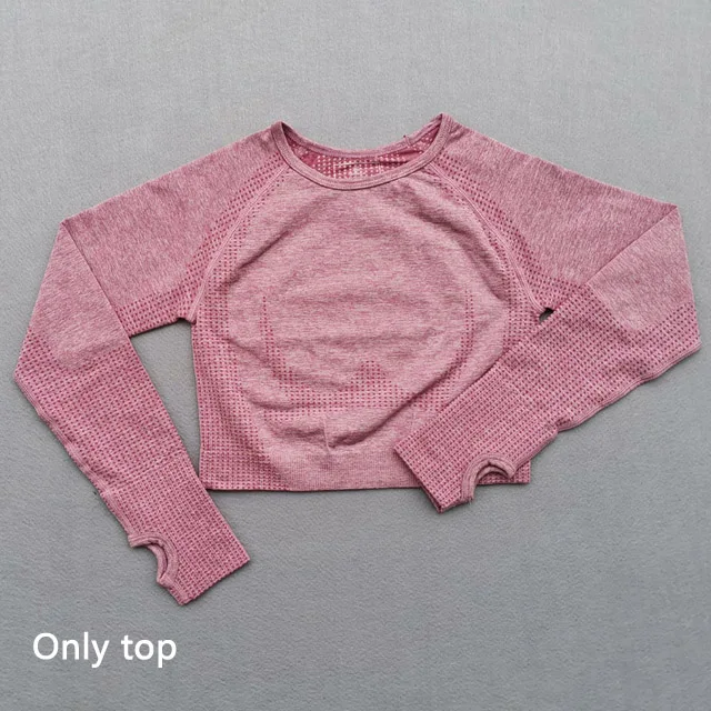 Pink Bras Бесшовный Женский комплект из 2 предметов для йоги, одежда для спортзала, леггинсы для фитнеса+ укороченные рубашки, спортивный костюм, женский спортивный костюм с длинным рукавом, одежда для активного отдыха - Цвет: Pink Bras