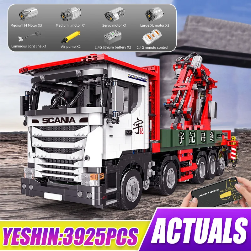 Высокотехнологичный RC автомобиль большой Scania Грузовой кран строительные блоки