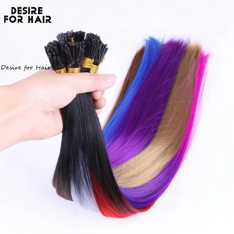 Desire for hair 50strands 22inch long 1g heat resistant synthetic I tip micro ring hair extensions  purple color for Party