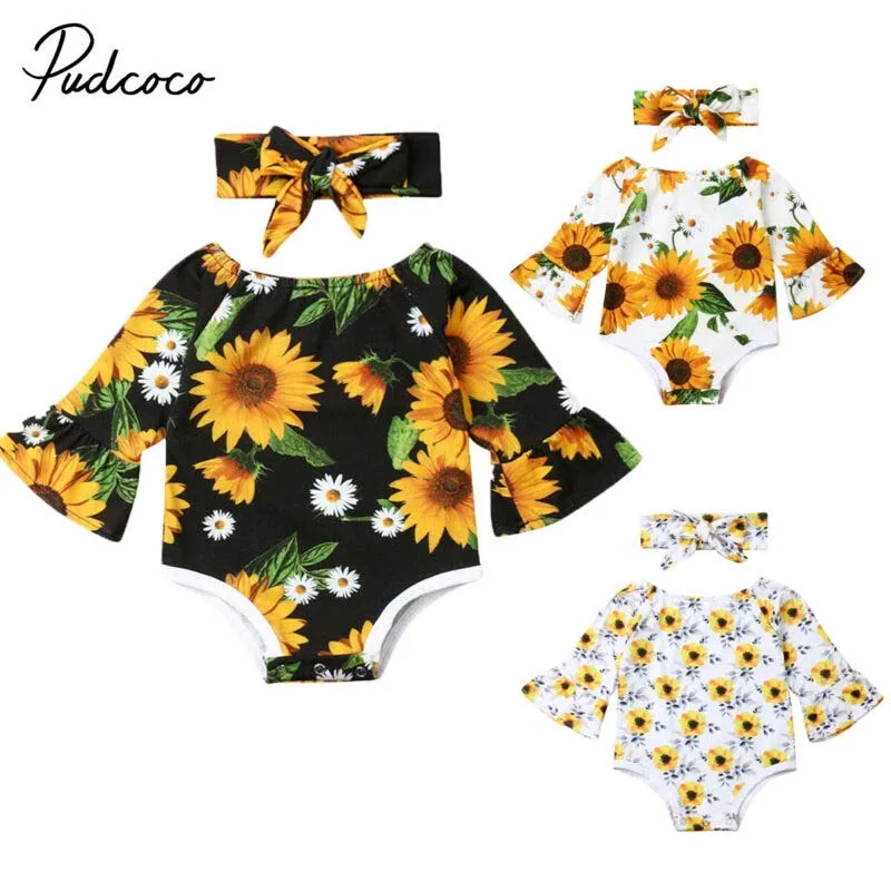 2019 брендовый летний комбинезон с расклешенными рукавами и подсолнухами для