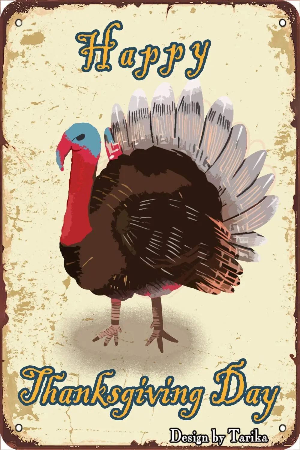 

Happy Thanksgiving Roast Turkey Vintage Look 20X30 cm Metal Decoration Poster Sign for Home Kitchen Bathroom Farm Garden