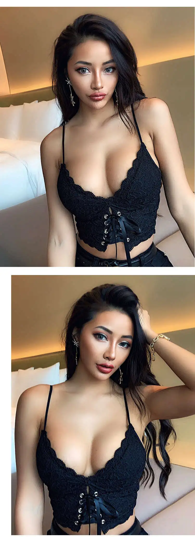XIBANI Sexy Lace Strap Backless Short Women Crop Top Nightclub Solid Black Lace Up Summer Beach Boho Women Camis Top Tank Top