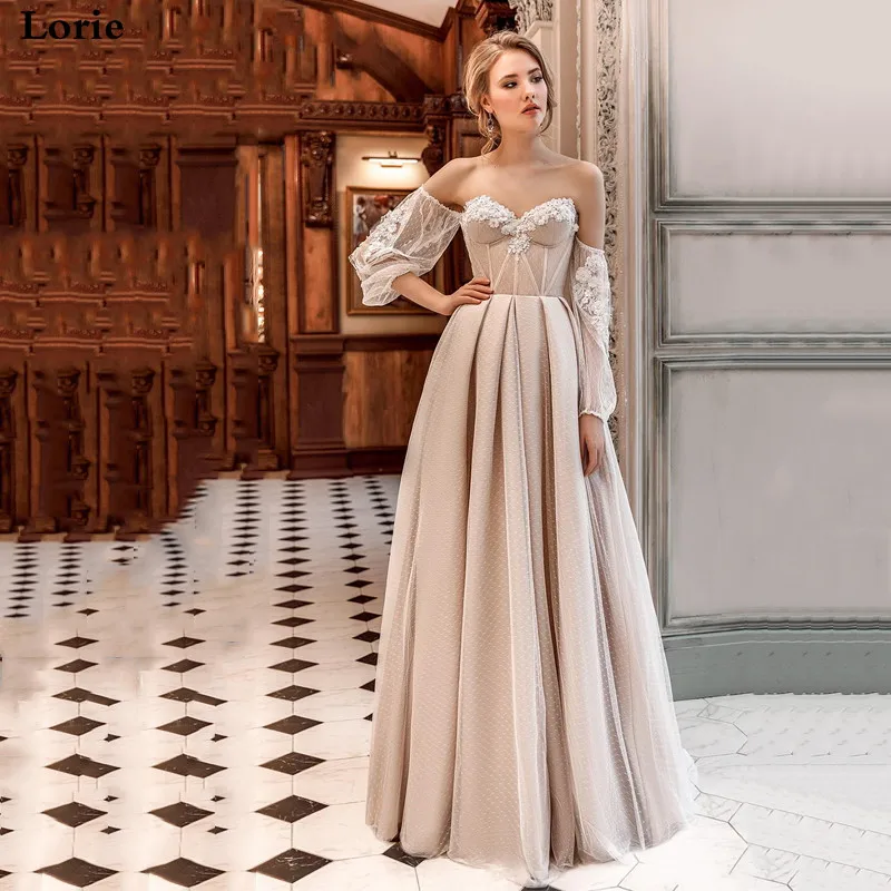 

Свадебное платье Lorie в стиле бохо, Пляжное Платье с пышными рукавами, с открытыми плечами, свадебные платья принцессы, кружевные патические ...