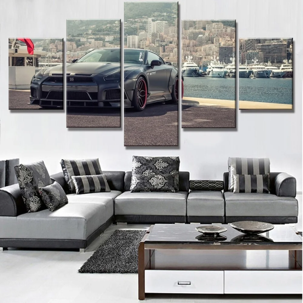 

Wall Art Canvas 5 Piece Prints Modular Picture Black Supercar Posters Modern Home Decoration Living Room Decorative Painting