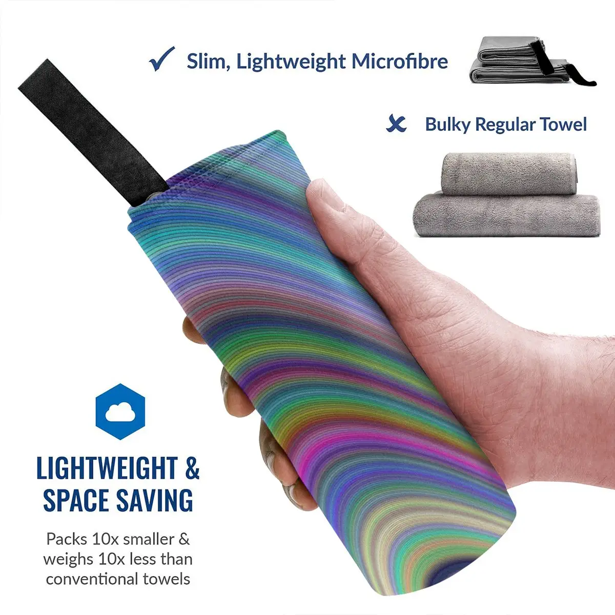 Банное полотенце с радужной текстурой быстросохнущее большое тонкое