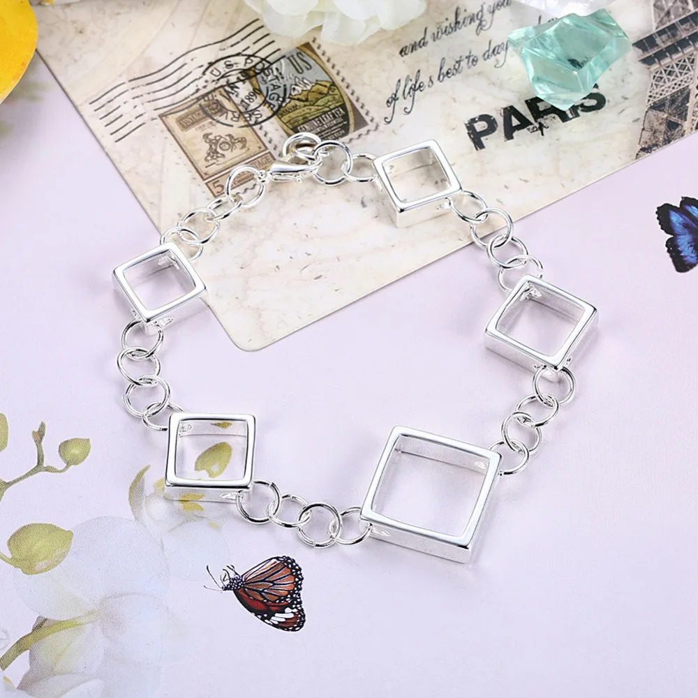 

C983 Simple Square Bracelet Female Exquisite Platinum Plated Bracelets For Wedding Gift Accessories